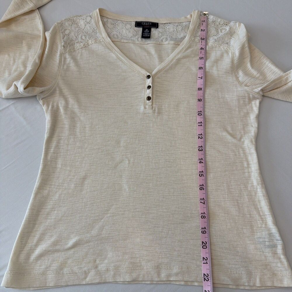 Chaps Womens M Henley Shirt Ivory Lace Trim Western Boho Soft Girl Cottage Rodeo - Picture 13 of 16